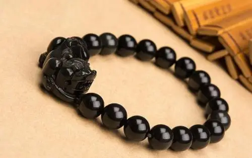CHINESE Black JADE Bead Dragon Pi Xiu Coin Bangle Feng Shui Bracelet MRY02 