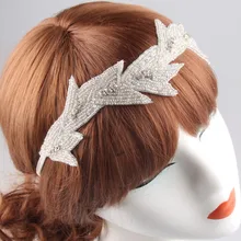 2016Handmade beaded vintage white beads gems elsastic headband freeshipping fashion beaded gems bridal headband hair accessories