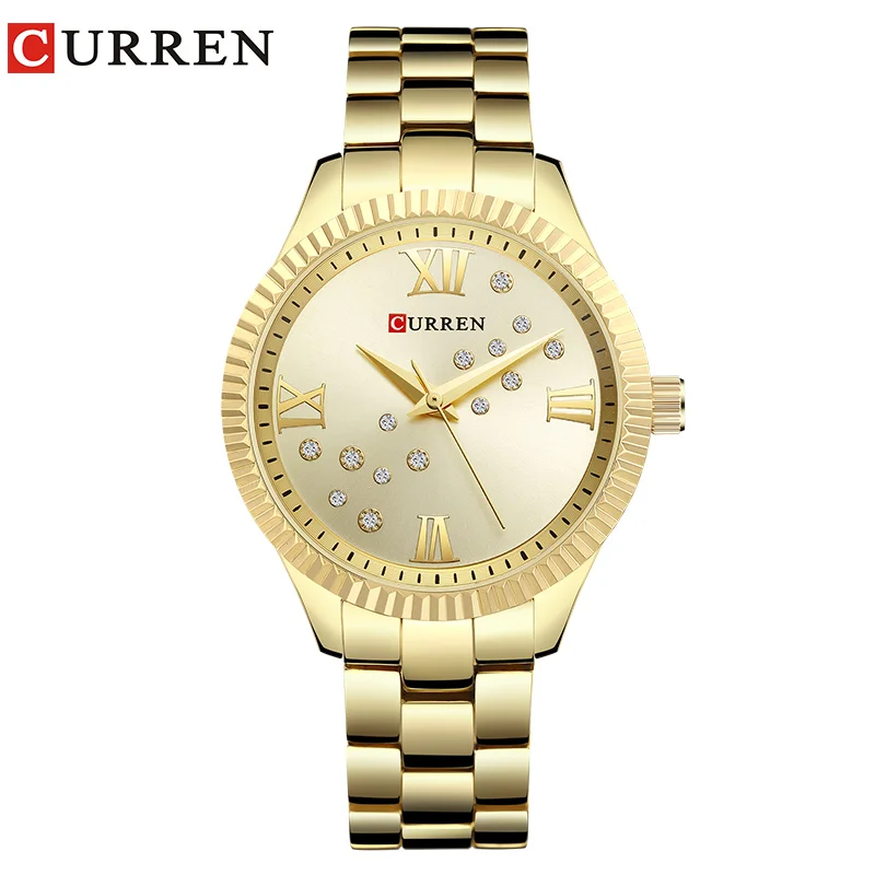 

relogio feminino Curren Womens Watches Top Brand Luxury Gold Black Quartz Watch Waterproof Full Steel Ladies Dress Watches 9009