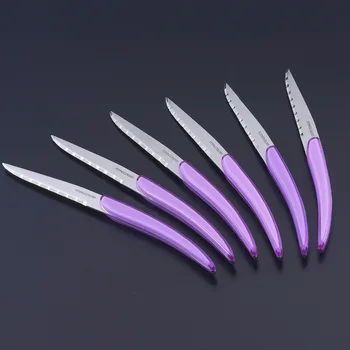 

6pcs 8.7in Stainless Steel Steak Knife Christmas Restaurant Steak Knives Purple Colored Handle Dinner knife Kitchen Flatware set