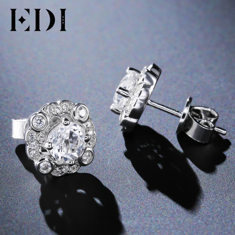 EDI Forever Brilliant 0.5CT Round Cut Moissanites Diamond 14K 585 White Gold Stud Earrings For Women Wedding Fine Jewelry
