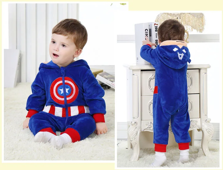 Baby Cartoon Rompers Newborn Hooded Toddler Clothing Boys Girls Minions Animal Jumpsuit Playsuit Costume Flannel Baby Rompers