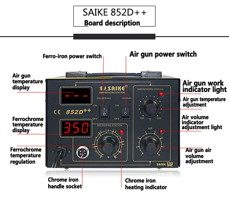 Паяльная станция BGA горячего пистолета паяльная станция Saike 852D++ 2 в 1 220 В или 110 В паять Железо паяльник Тепловая пушка