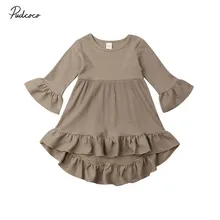 Коллекция года, весенне-осенняя одежда для малышей платье с расклешенными длинными рукавами для маленьких девочек Повседневные Вечерние платья с оборками свадебное платье принцессы