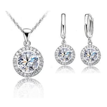 

Exquisite Women Wedding Jewelry Set 925 Sterling Silver Cubic Zircon Necklace Earring For Bridal Anniversary Party