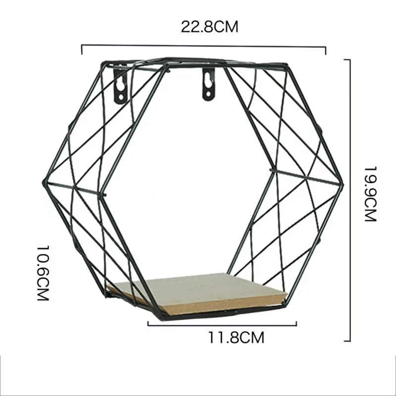 Скандинавская железная шестиугольная настенная полка с сеткой, комбинированная настенная подвесная Геометрическая фигурка, художественное украшение для гостиной, спальни - Цвет: as show