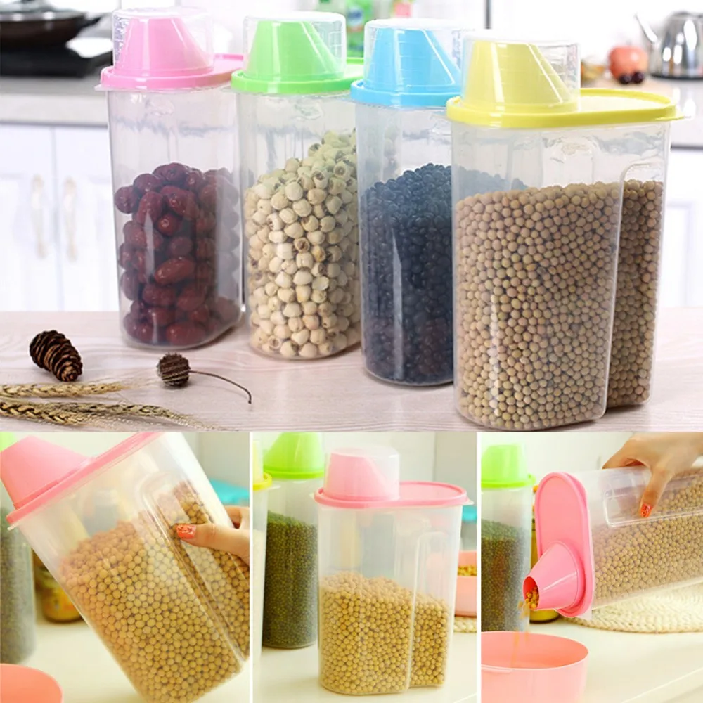 1.9/2.5L Rice Cereal Bean Dry Food Storage Dispenser Container Lid Sealed Boxes