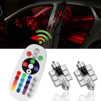 

2X RGB 5050 6SMD Festoon Light c5w Dome Light Car Led Auto mobile Auto Remote Controlled Colorful Reading Lamp Roof trunk Bulbs