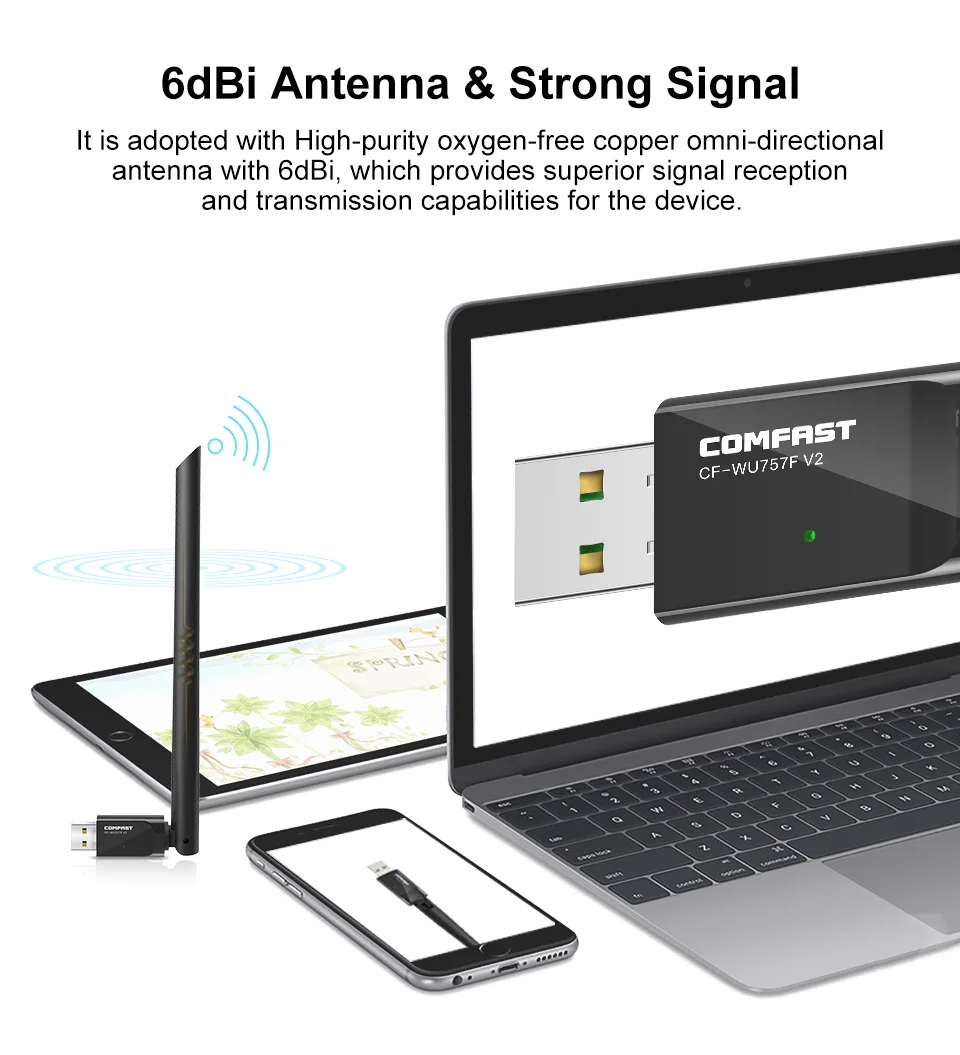 Бесплатная драйвер Comfast Беспроводной Wi-Fi адаптер Wi-Fi антенна 6dBI 150 Мбит/с беспроводная сетевая карта USB WiFi приемник Adaptador Wi-Fi