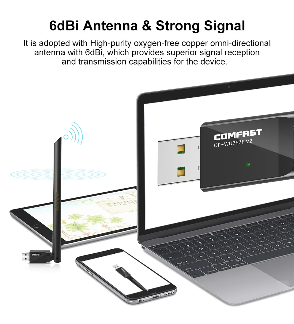 Бесплатный драйвер Comfast беспроводной WiFi адаптер Wifi антенна 6dBI 150 Мбит/с беспроводная сетевая карта USB WiFi приемник адаптер WiFi