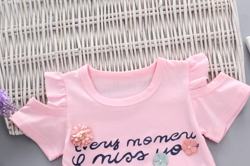 Baby Girls Clothes Floral Printed Short Sleeve Strapless T-shirt+Pant 2Pcs Girl Set Kid Outfit Lady Suit Princess Child set A293 girls clothing set