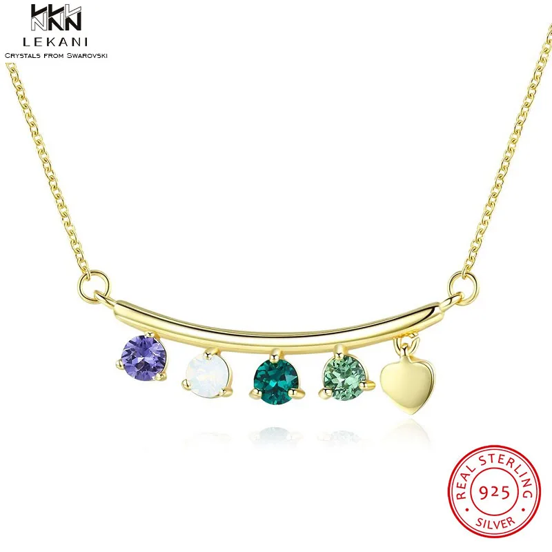 

LEKANI Crystals From Swarovski Necklace 925 Long Strip Multicolor Lady Fine Jewelry Crystal Luxury Women's Gift Necklaces Trendy