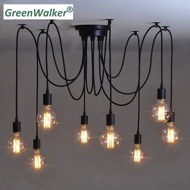 2019 GreenWalker Винтаж Edison несколько регулируемые DIY потолочный Паук лампы освещение