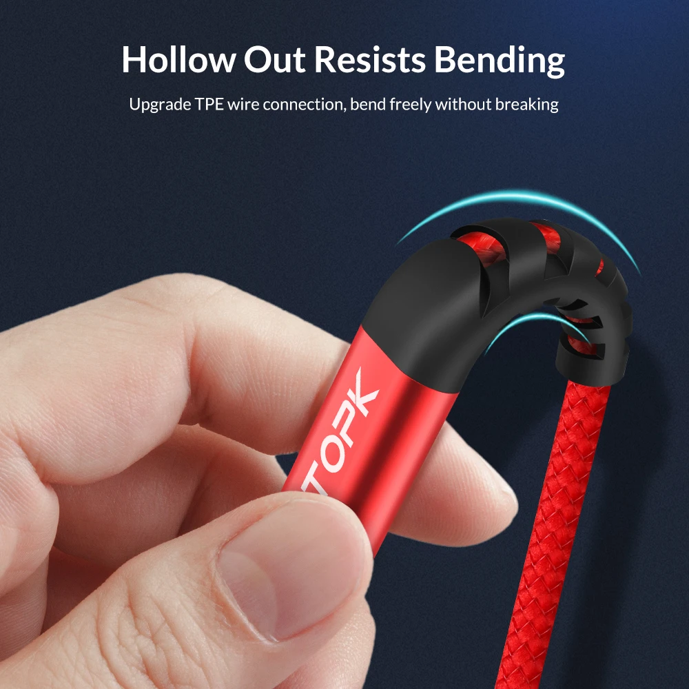 TOPK Hi-Tensile Micro USB Cable Nylon Braid Data Cable For Samsung Galaxy S7 edge S6 Xiaomi Redmi Note 5 Mobile Phone Cables TOPK Hi-Tensile Micro USB Cable Nylon Braid Data Cable For Samsung Galaxy S7 edge S6 Xiaomi Redmi Note 5 Mobile Phone Cables