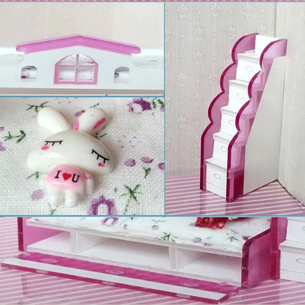 1/12 Miniature Children Bunk Bed Double Bunk & Cabinet Cupboard Books Shelf Dollhouse Bedroom Furniture Kids Pretend Play Toy