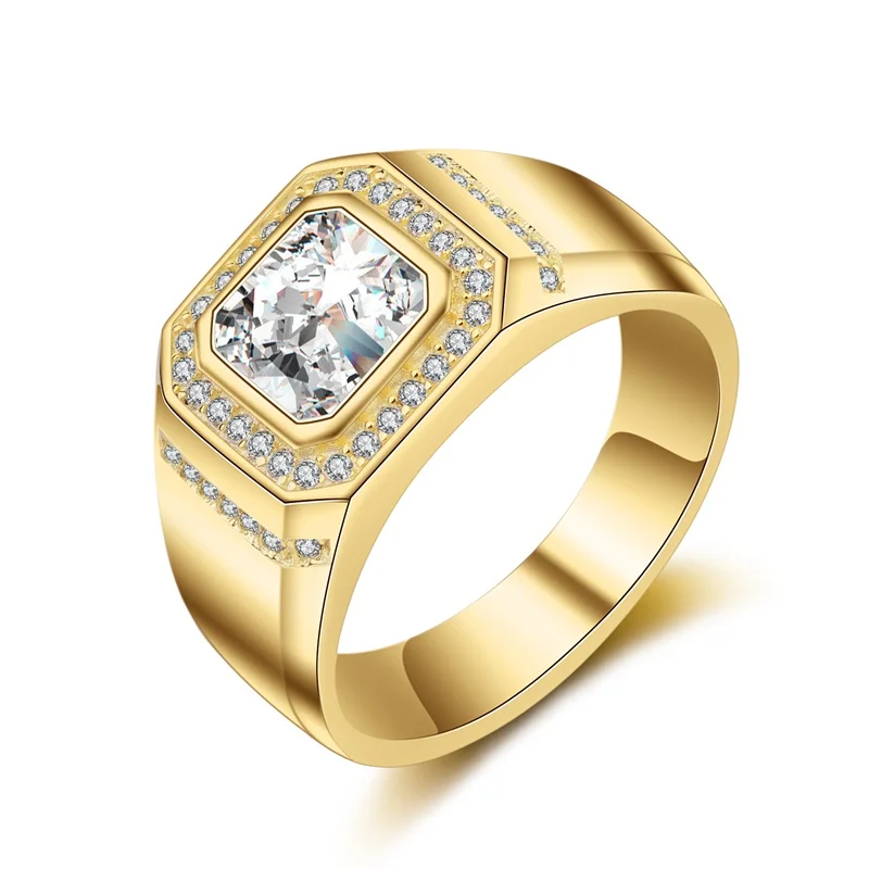 YANHUI кольцо из стерлингового серебра 925 1 карат 6 мм Диамант CZ кольцо Свадебная вечеринка подарок ювелирные украшения для мужчин MJZ034