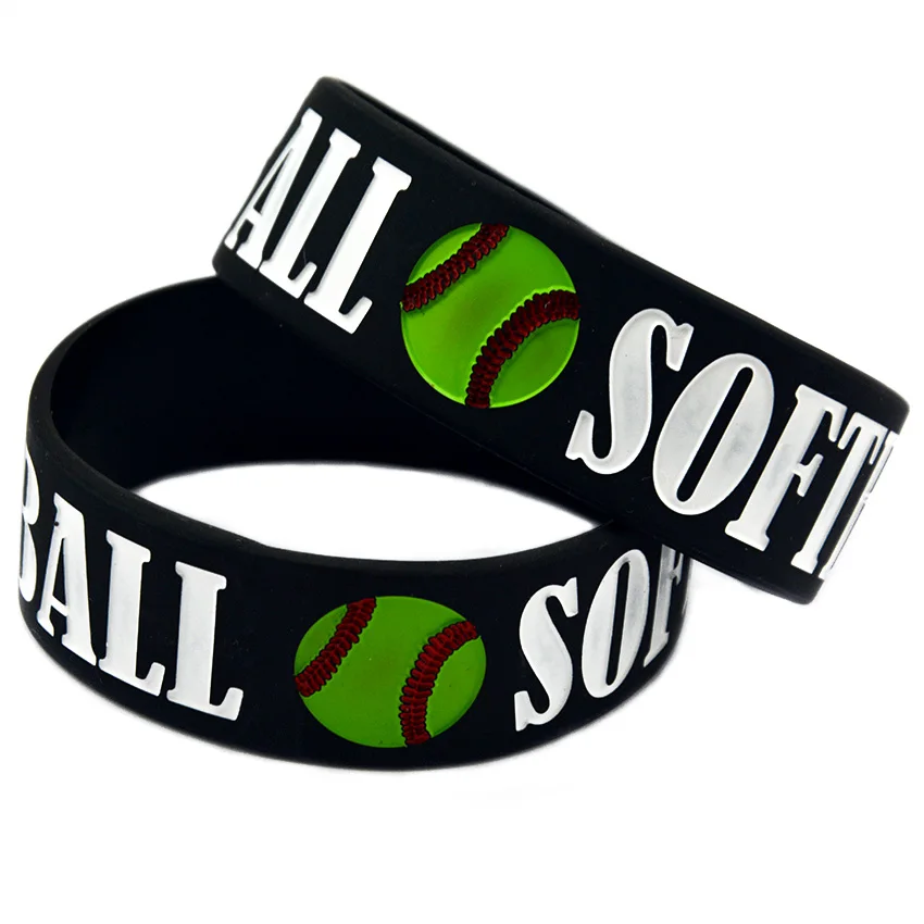 OBH 25PCS Softball Silicone Wristband 1 Inch Wide Black for Sport Gift