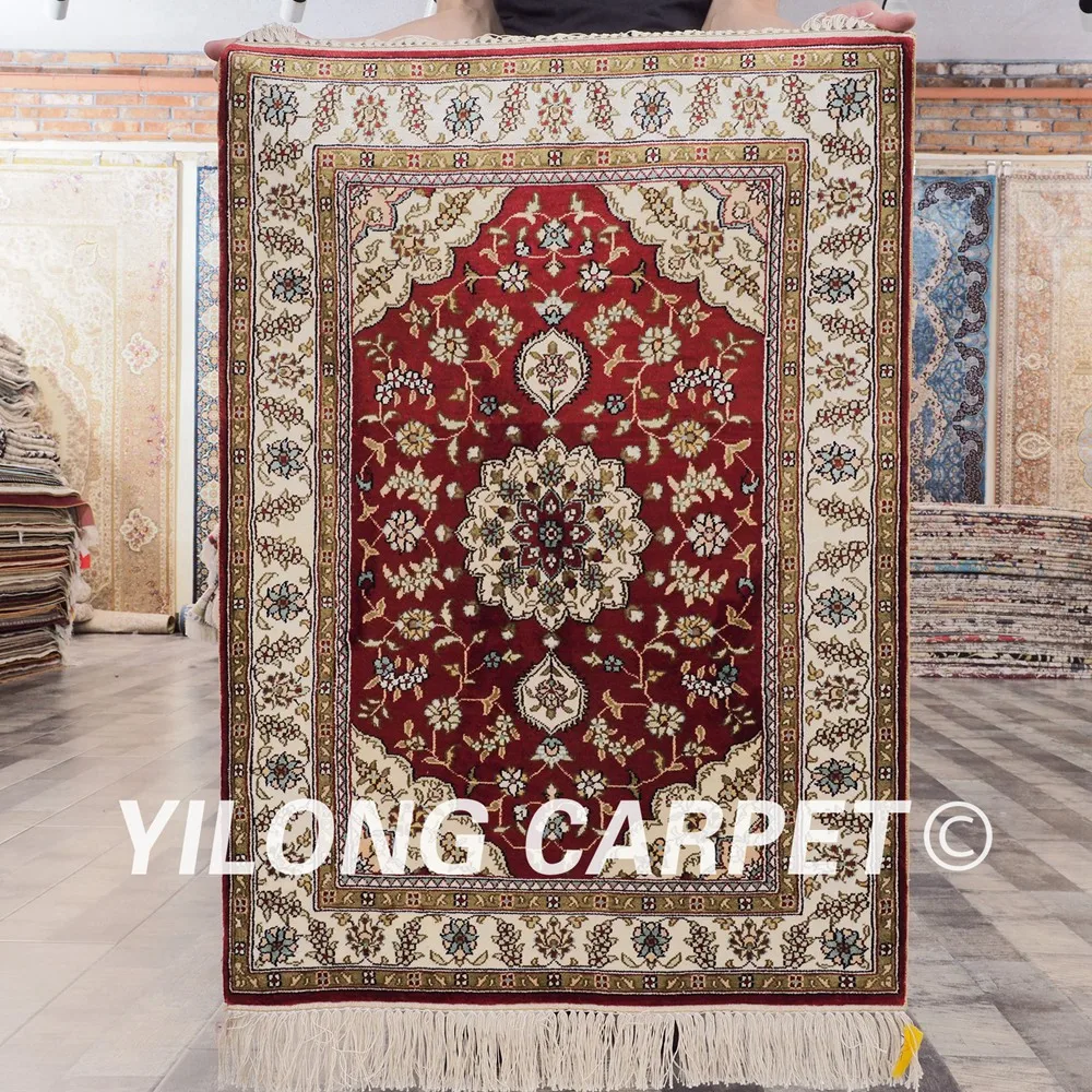 YILONG 2'x3' Oriental silk carpet handmade exquisite hand knotted red