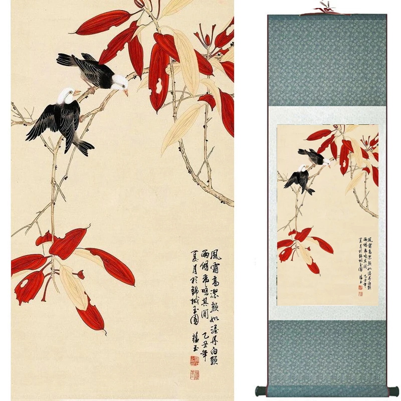 

Birds and flower painting silk scroll painting traditional Chinese art painting home decoration painting2019072003