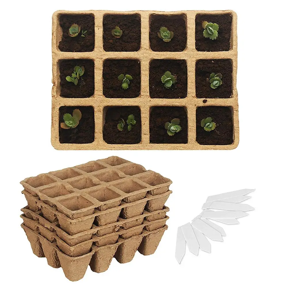 

5Pcs Peat Pot Pulp Seedling Cup Seeds Starter Germination Tray with Plant Labels Set