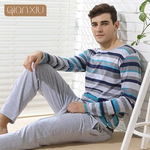 Qianxiu Pyjamas Lässig Streifen Männer Pyjama Set Plus Größe Sleepwear Modale Baumwolle Lounge Wear