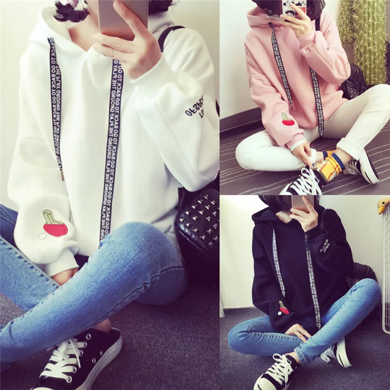 Kawaii Embroidery Letter Street Hooded Sweet Pullover