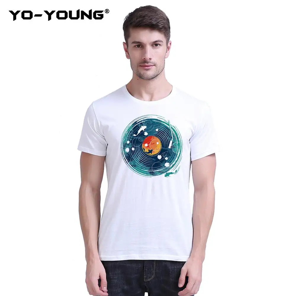 

Yo-Young Unisex T-shirt Harajuku DJ Fish Water Record Digital Print 100% 180 gsm Combed Cotton Casual Tee Shirt Homme Customized