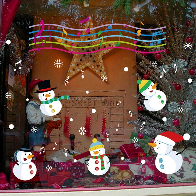 Super Cute Cartoon Music Snowman Wall Stickers Diy Kids