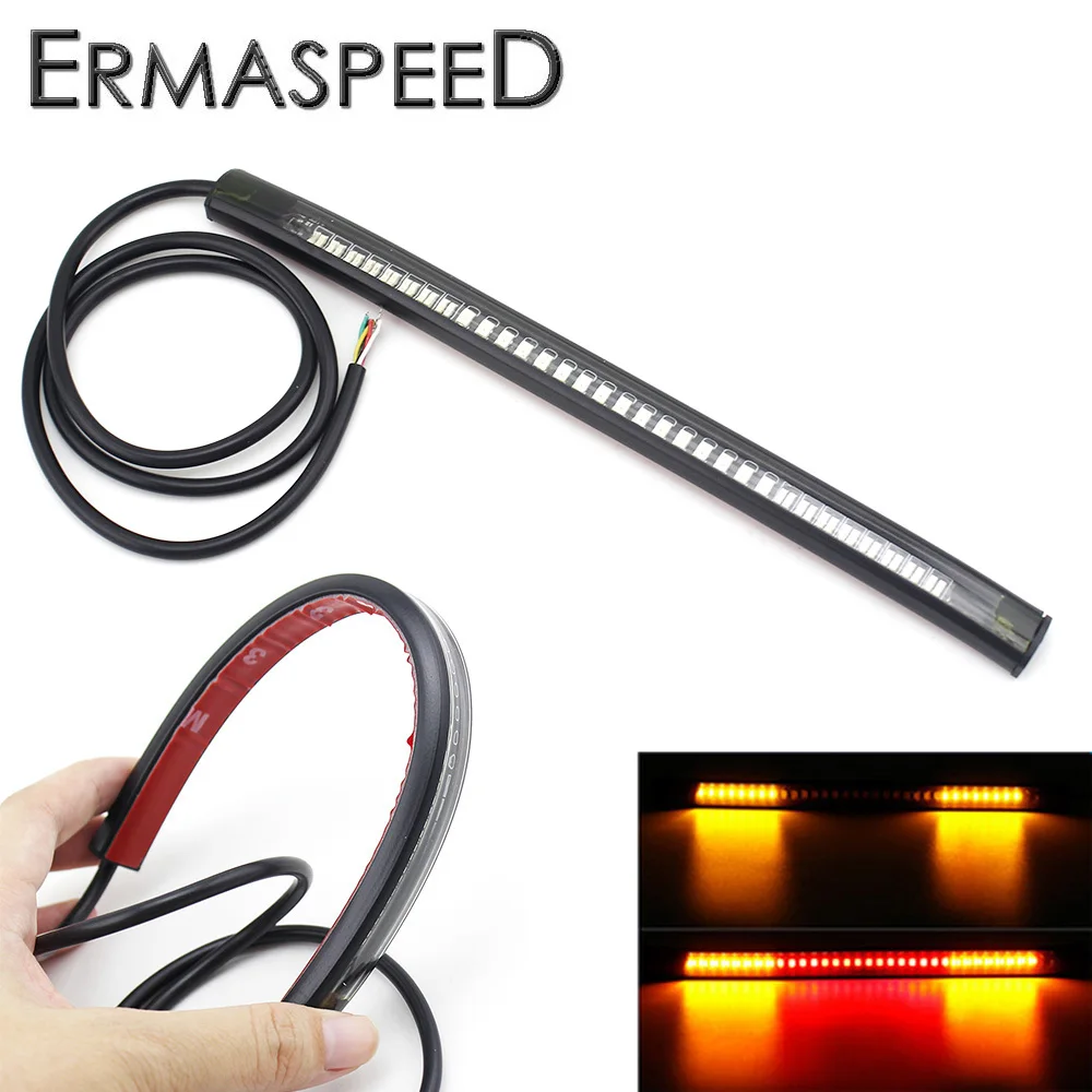 

Motorcycle Soft Rubber Flexible Strip Tail Brake Stop Turn Signal License Plate Light Integrated 48 LED Red Amber Color