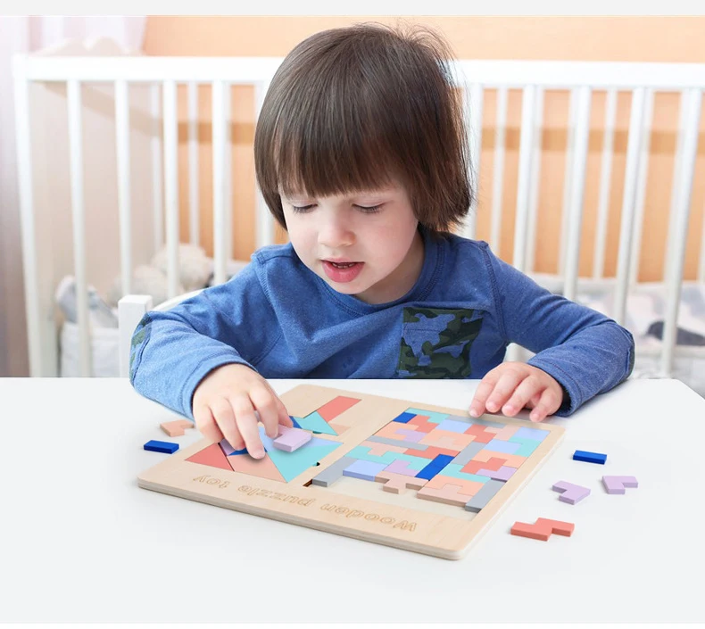 2019 Новые Детские деревянные игрушки macarons tangrams brain teasers Детские пазлы тетрис игра головоломка раннее образование игрушки