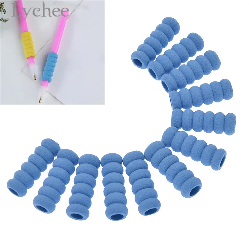 Drill Pen Anti-slip Sleeve 12pcs Blue Sponge Pen Grip