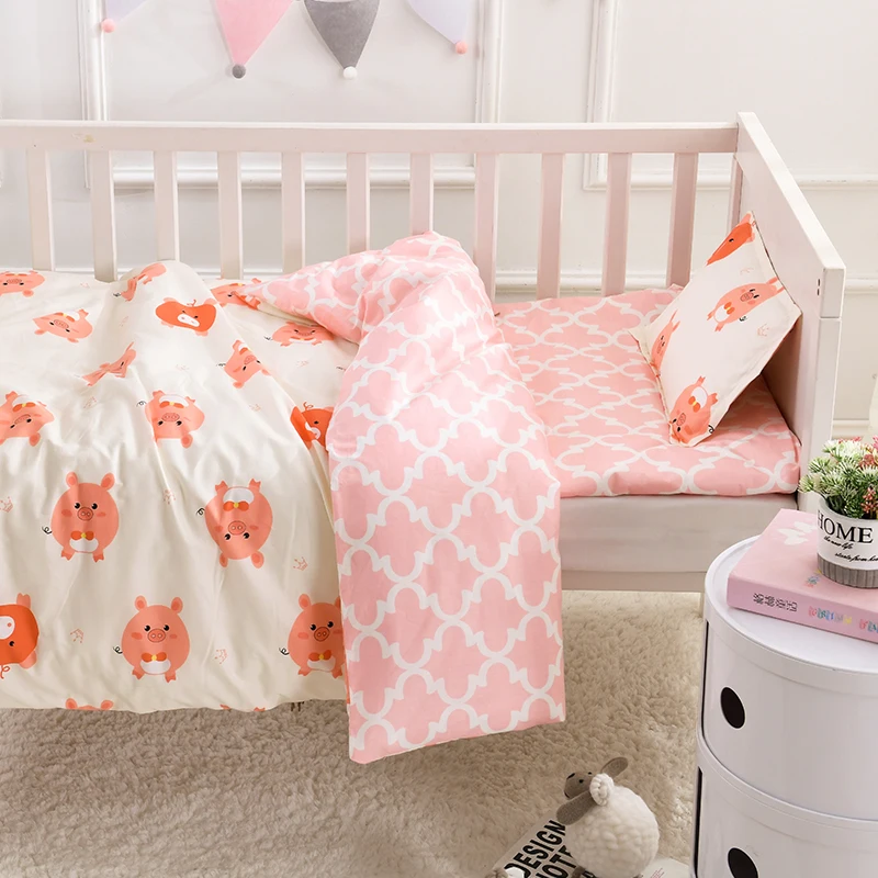 Baby Bedding Set Cot Bumpers Cotton Cartoon Pig Soft Duvet Cover