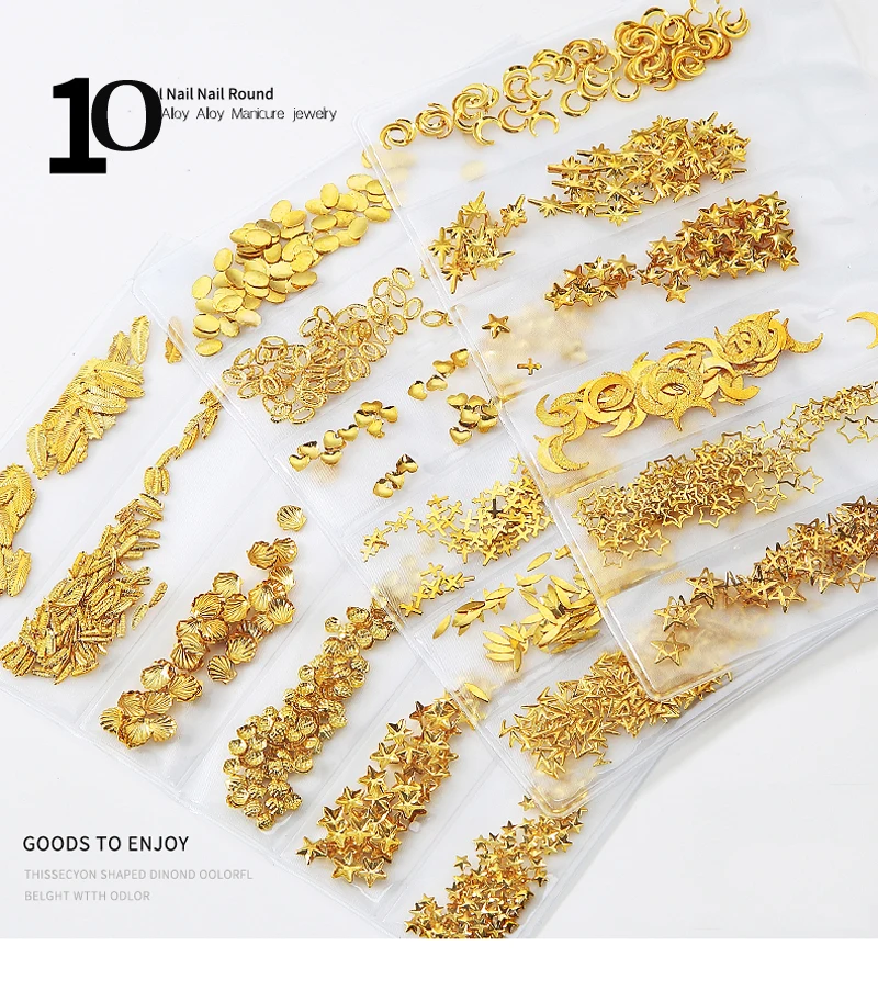 

1 PACK MIXED 3D DIY HOLLOW METAL FRAME NAIL ART DECORATIONS GOLD SILVER ROSE GOLD RIVET BEADS ACCESSORIE 6DESIGN NAIL STUDS (10)