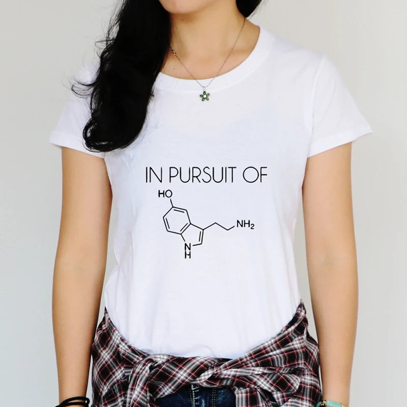 

IN PURSUIT OF Women's T-shirt Seratonin Chemistry Teacher female TShirt Womens Apparel Graphic O Neck Science Geek Funny T-shirt