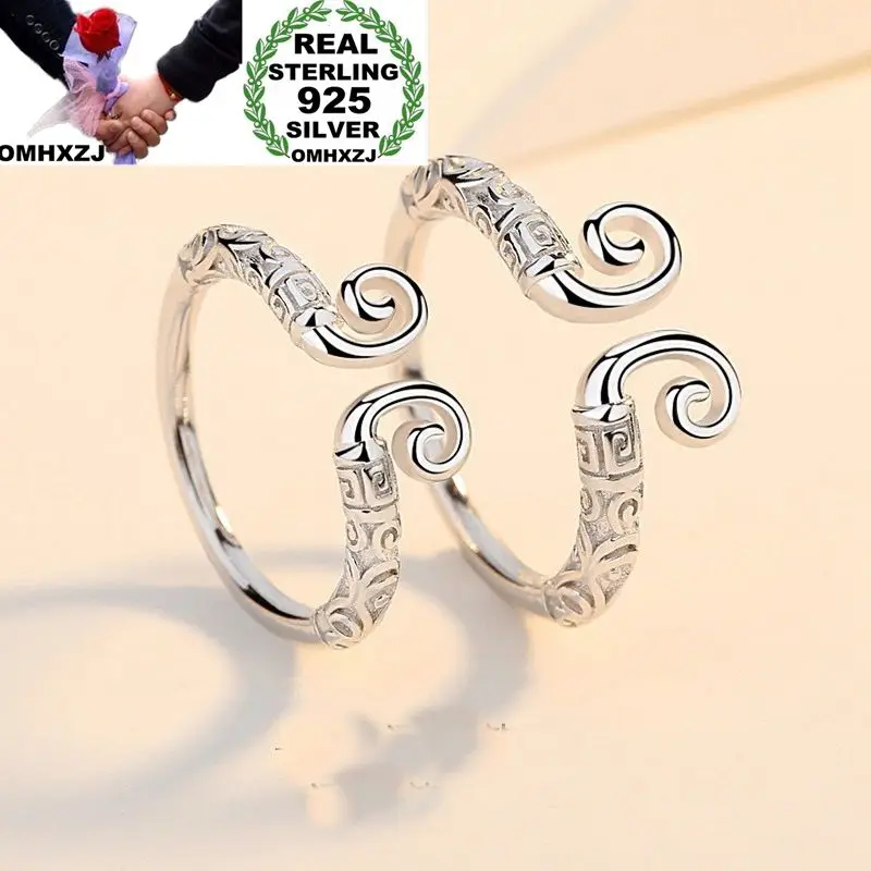 

OMHXZJ Wholesale European Fashion Woman Man Party Wedding Gift Silver Vintage Lovers 925 Sterling Silver Ring RR202