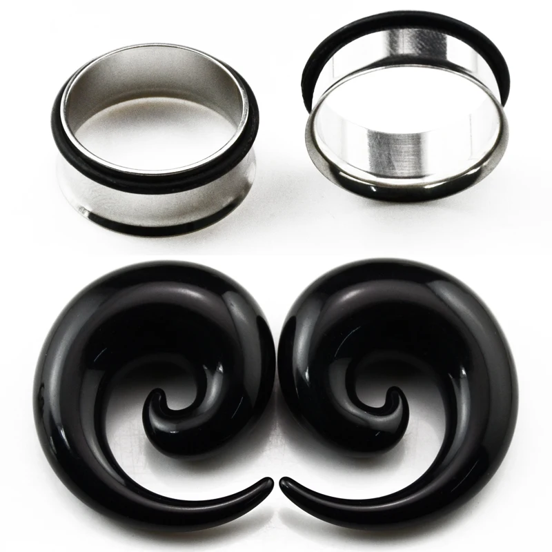 BOG Mixed 1 Pair Black Acrylic Spiral Tapers Ear Gauges and 1 Pair