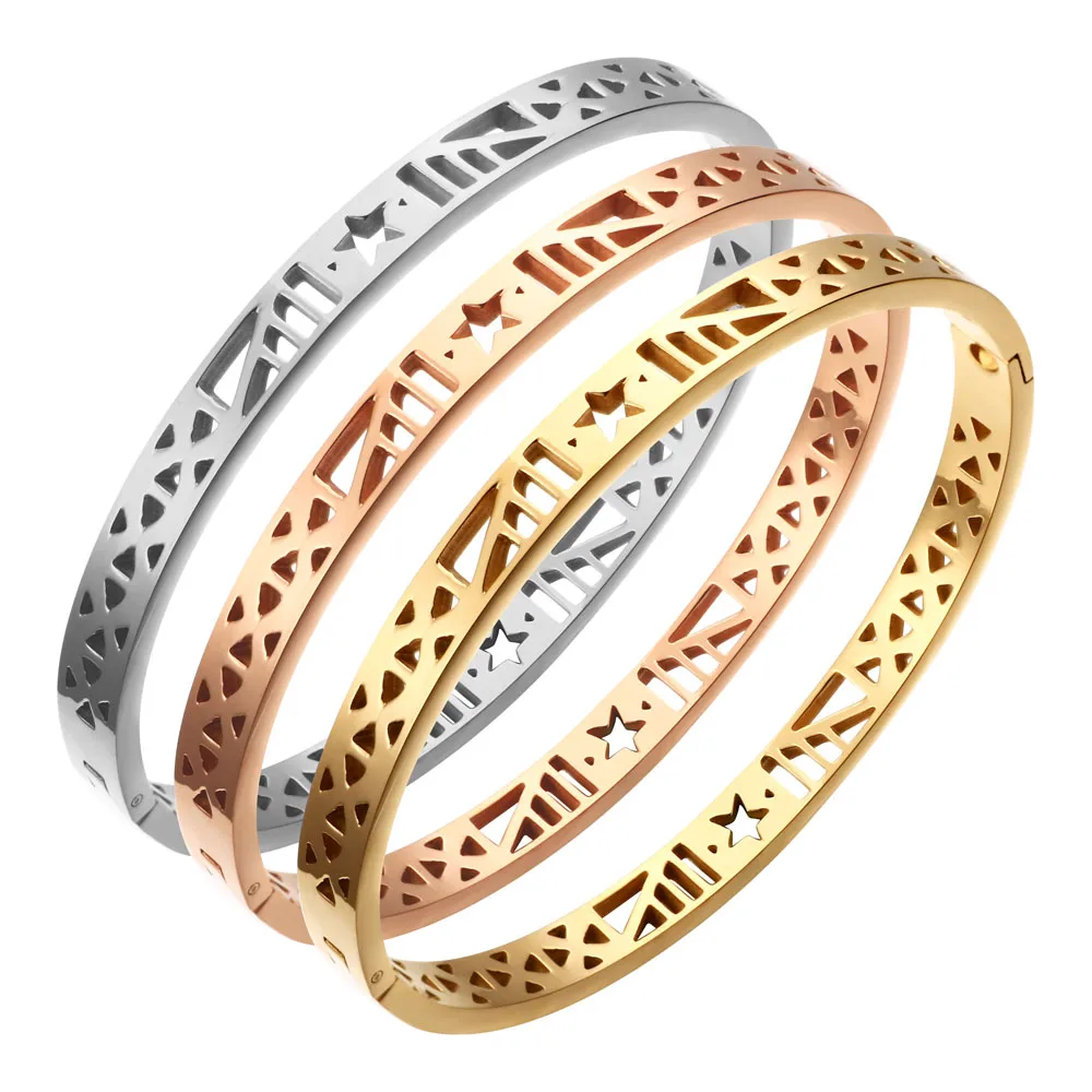 Универсальные женские браслеты в форме звезды, 6 мм, 3 цвета, розовое золото/серебро, полые очаровательные браслеты для женщин