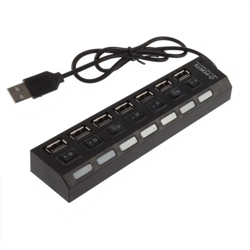 7 Ports usb 2.0 hub High Speed 480 Mbps Adapter usb splitter Hub 2.0 With Power on off Switch For ipad Laptop Computer phone