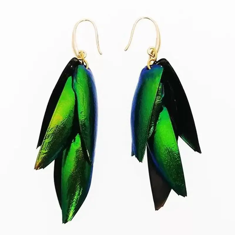 

Handmade Natural Beetle Wings Womens Vintage Tassels