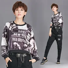 Европа Новинка Весна Женская Высокая мода письмо печать Сплит молния Асимметричная футболка Топы картина женщина футболки Повседневная рубашка