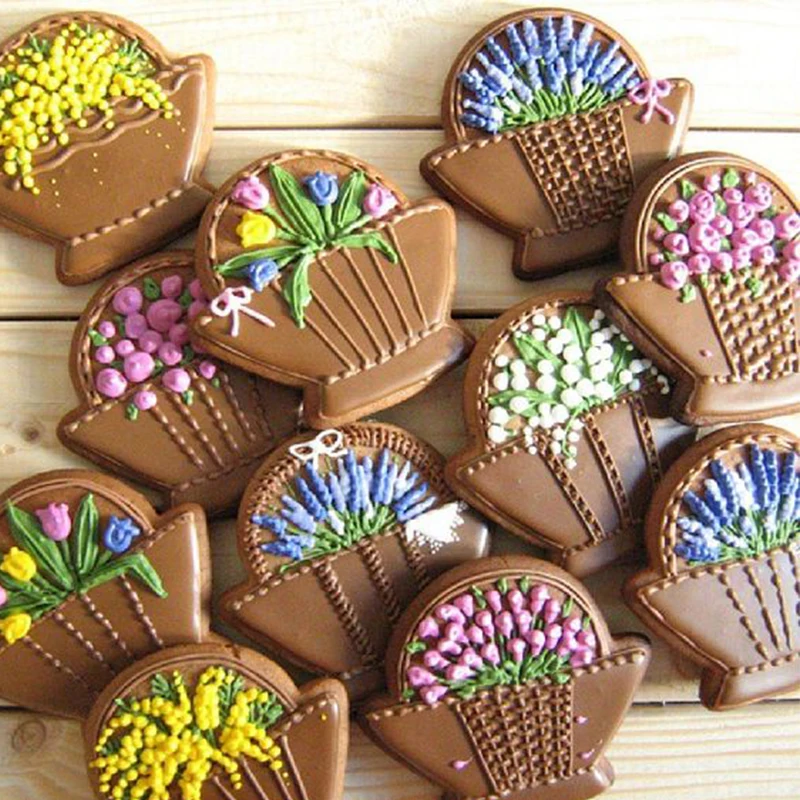 Flower Basket Cookie Cutter for New Year Party Biscuit Fondant Pastry Bread Mold Stainless Steel KENIAO 7.5 x 7.3 CM