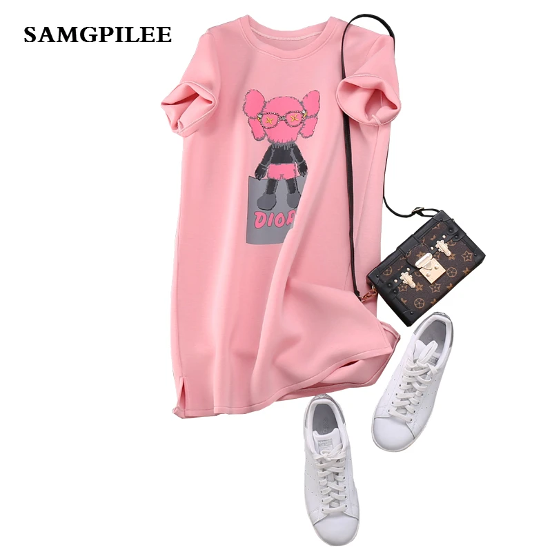 

2019 Rushed New A-line Print Short Sleeve Beading Knee-length Fashion Natural O-neck Spring Women Dress L-3xl