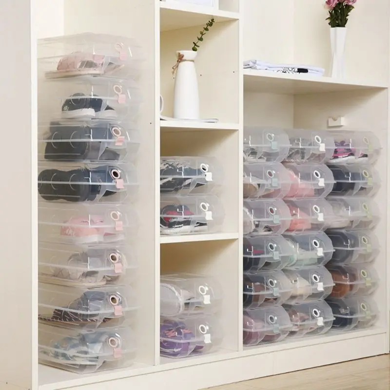 Storage Organizer Transparent Stackable Box Home Green Solid Blue Pink Household Plastic Shoe Shoe Hotel