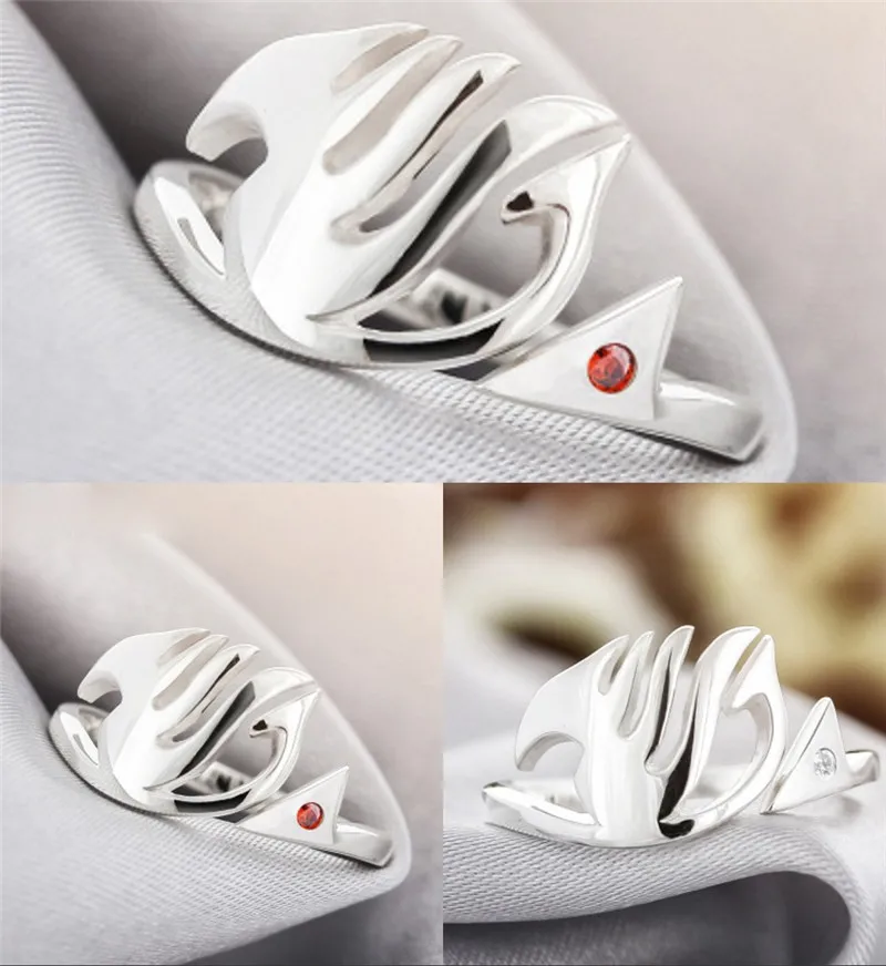 

New Anime Fairy Tail Ring Sterling Adjustable Natsu Dragneel Guild Cosplay Cartoon 925 Silver Inlaid white/red Zircon Ring
