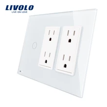 Livolo стандарт США вертикальный, 1 банда+ двойная розетка США(15а), роскошное белое Хрустальное стекло, VL-C501-11/C5C4US-11