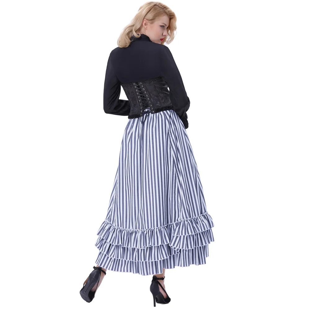 Belle Poque длинные суеты в полоску сексуальные женские юбки костюм-корсет 2018 Ретро Винтаж Для женщин рюшами стимпанк Панк юбка в готическом