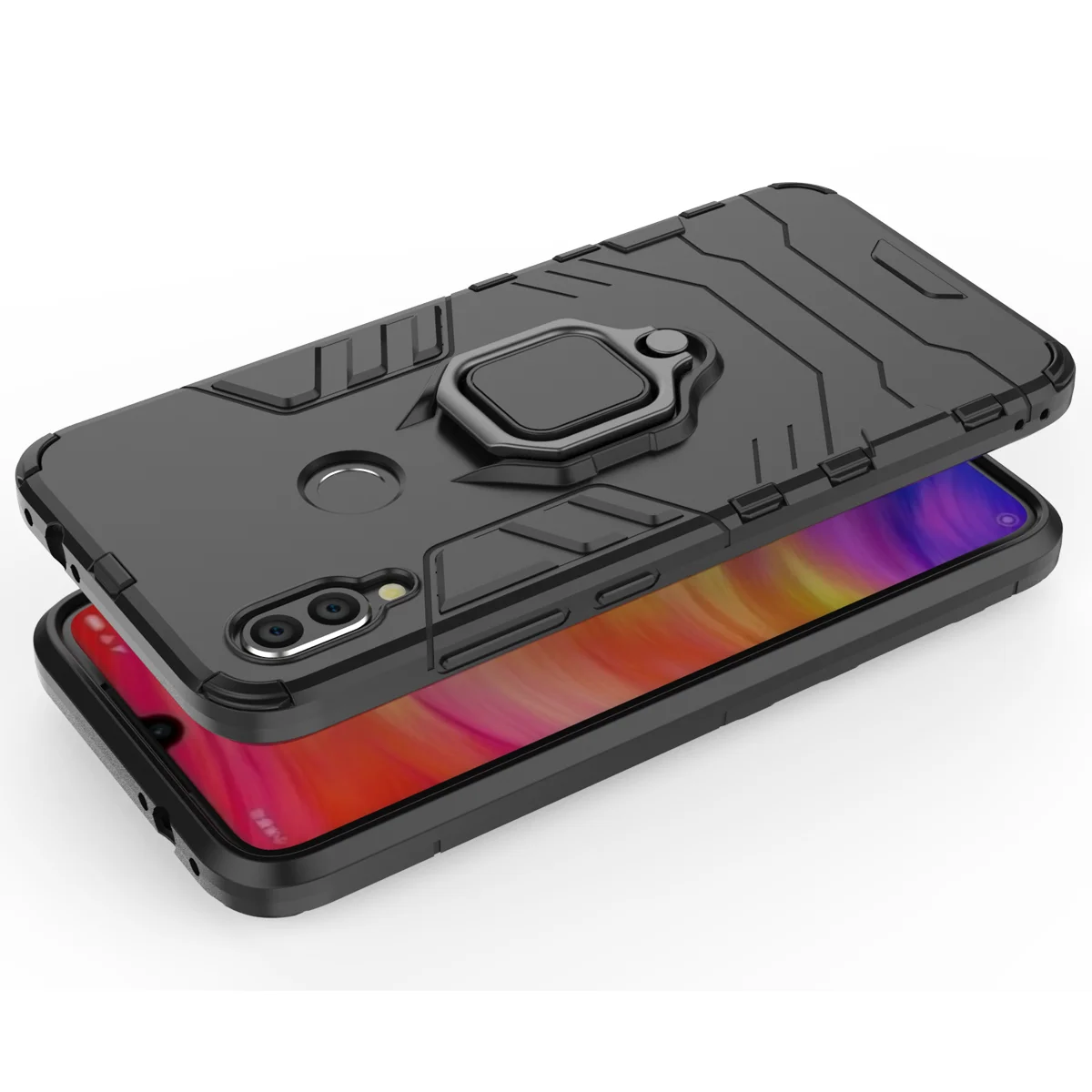 

With stand Ring Hybrid case For Xiaomi Redmi Note 7 Hard Silicone + PC Armor Magnet protect back cover for xiaomi redmi note7