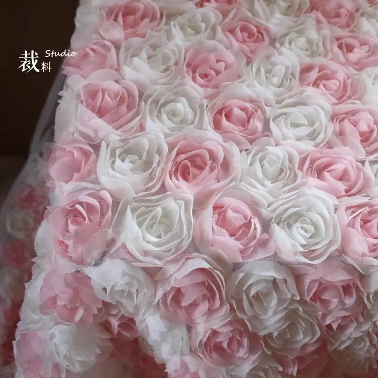 

pink and biege Rosette Fabric, Baby Photography Prop Backdrop, 3D chiffon rosette fabric, wedding table cloth