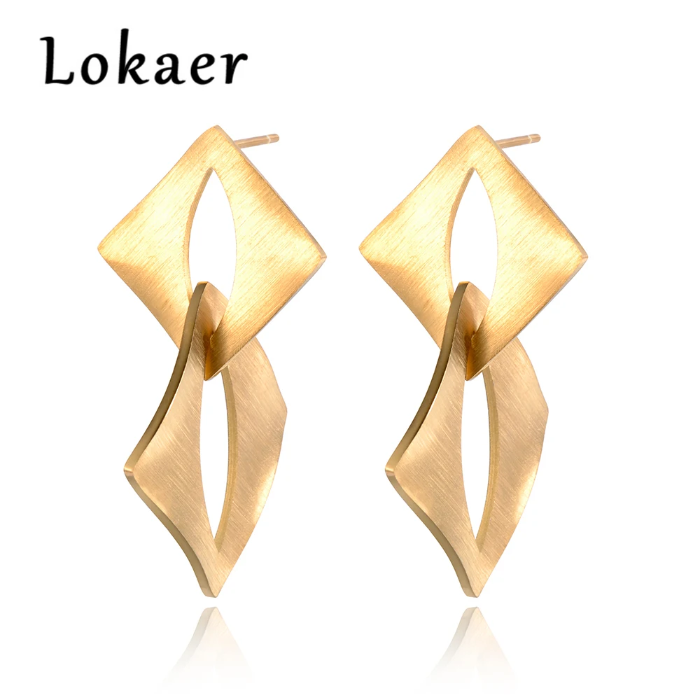 Lokaer матовая поверхность изогнутые геометрические серьги из нержавеющей стали золото и серебро цвет ювелирные изделия преувеличенный элемент E18489