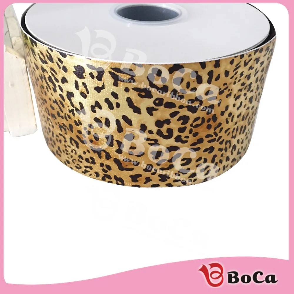 

hot sale 3" 75mm BOCA leopard hologram grosgrain ribbon , DIY handmade material 100Yards